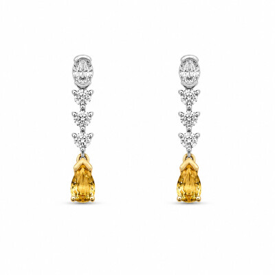 Boucles d'oreilles Phoenix or blanc et saphir jaune
