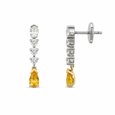Boucles d'oreilles Phoenix or blanc et saphir jaune