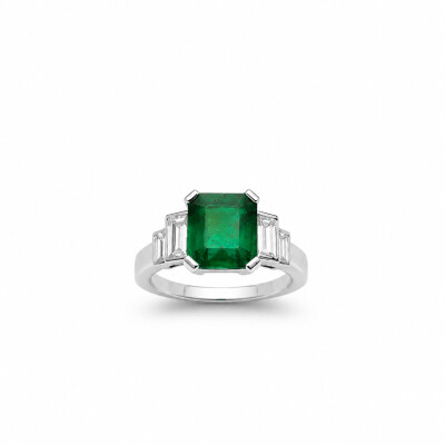 Bague Danube or blanc et emeraude