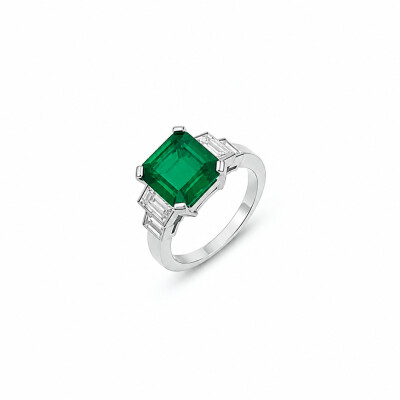 Bague Danube or blanc et emeraude