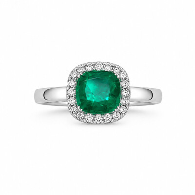 Bague Morphée or blanc et emeraude