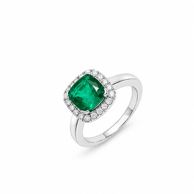 Bague Morphée or blanc et emeraude