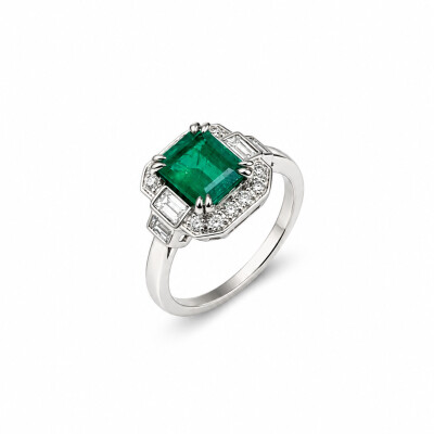 Bague Jardin d'hiver or blanc et emeraude