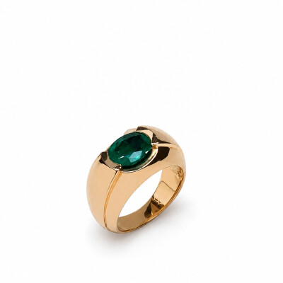 Bague Oasis or rose et emeraude