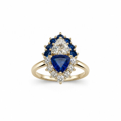 Bague Occasion or blanc et saphir