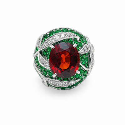 Bague Occasion or blanc et Spessartite