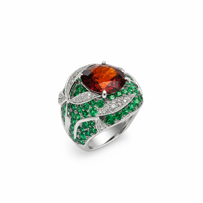 Bague Occasion or blanc et Spessartite