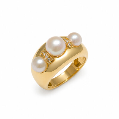 Bague Occasion or jaune et perles