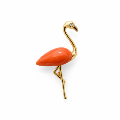 Broche Occasion or jaune et corail