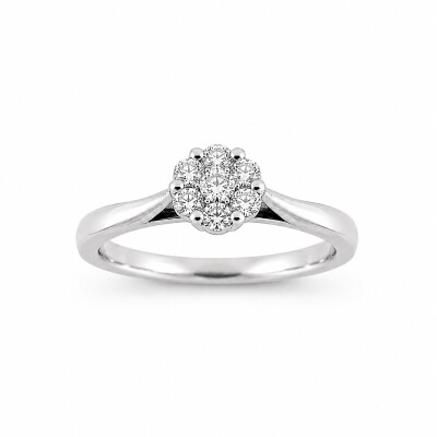 Solitaire Fleur or blanc et diamants