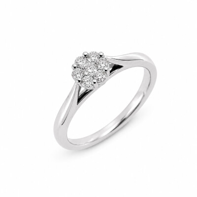 Solitaire Fleur or blanc et diamants