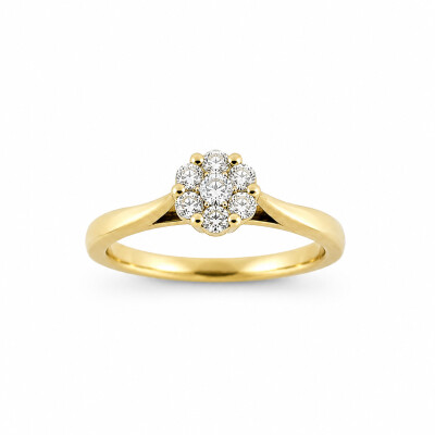 Solitaire Fleur or jaune et diamants