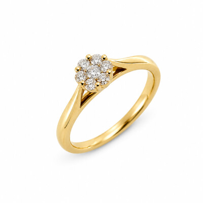 Solitaire Fleur or jaune et diamants