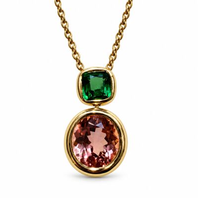 Pendentif Gioco Tsavorite et Tourmaline pêche