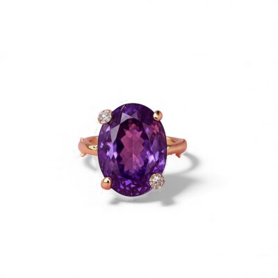Bague Améthyste en or rose et diamants