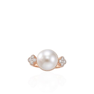 BAGUE PERLE & TREFLES DIAMANTS