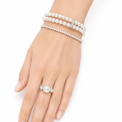 BAGUE PERLE & TREFLES DIAMANTS