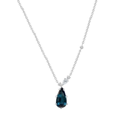 Pendentif Veron Roques Ophélie en or blanc, tourmaline bleue et diamants