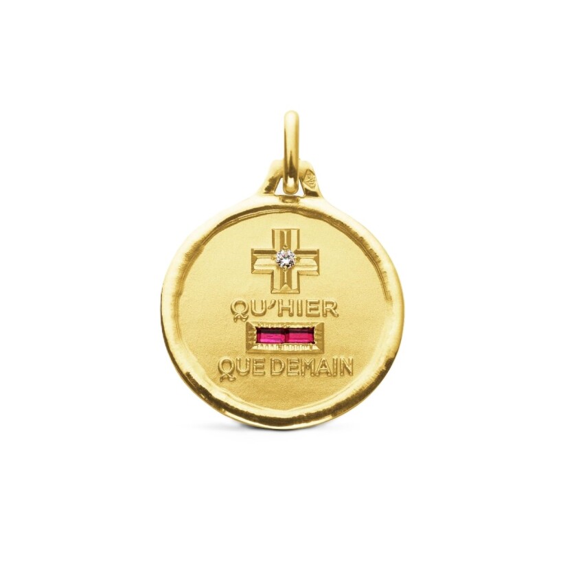 Médaille d'amour ronde diamant et rubis