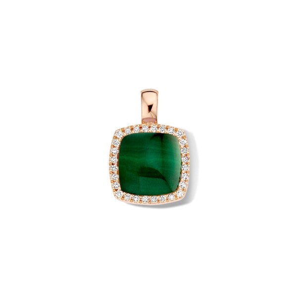 Pendentif Veron Roques en or rose, cristal de roche, malachite et diamants