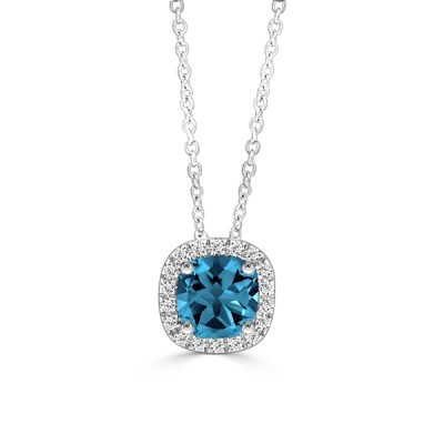 Pendentif Veron Roques en or blanc, topaze Blue London et diamants