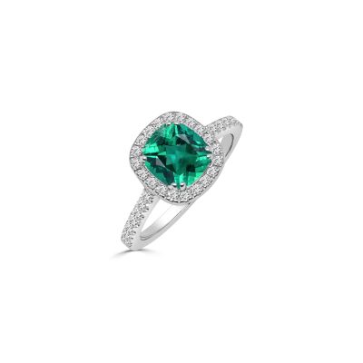 Bague Veron Roques en or blanc,  émeraude et diamants
