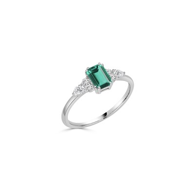 Bague Veron Roques en or blanc, émeraude et diamants