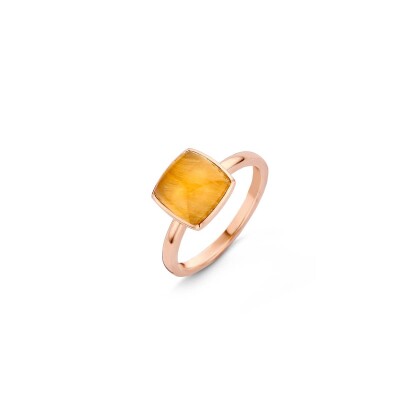 Bague Veron Roques Cabochon en or rose et quartz sur oeil de tigre jaune