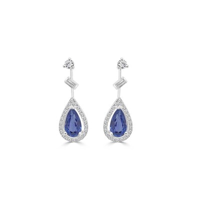 Boucles d'oreilles Veron Roques Amélie en or blanc, saphir et diamants