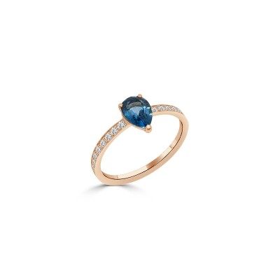 Bague Veron Roques Nuit d'Eté en or rose, topaze Blue London et diamants