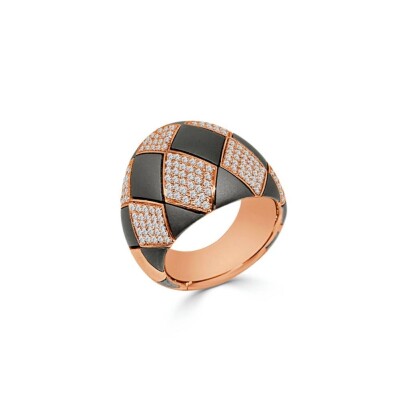 Bague Veron Roques Arlequin en or rose, titane gris et diamants