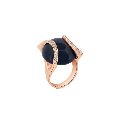 Bague Veron Roques Sphère en or rose, onyx et diamants