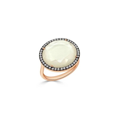 Bague Veron Roques Vanilla en or rose, quartz, nacre et diamants bruns