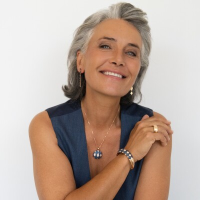 Bracelet Veron Roques Arlequin en or rose, titane bleu et diamants