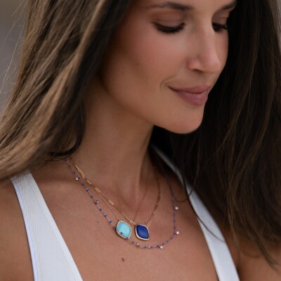 Collier Veron Roques Sunset en or rose, turquoise et diamants