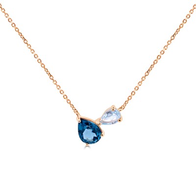Collier Veron Roques Insolite en or rose, topaze bleue et topaze Blue London