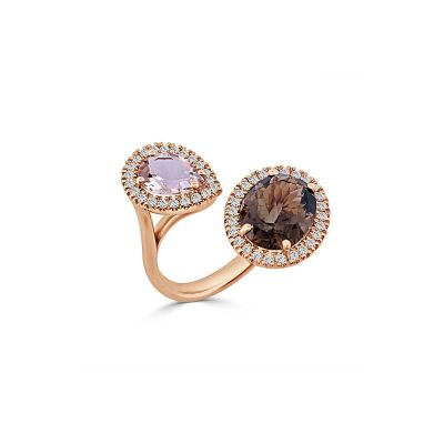 Bague Veron Roques Grain de Café en or rose, quartz, morganite et diamants