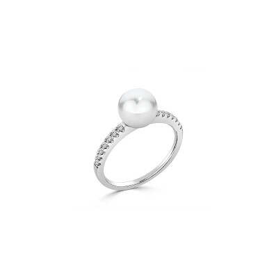 Bague Veron Roques Cocon Nacré en or blanc, perle d'eau douce et diamants