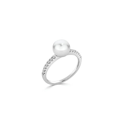 Bague Veron Roques Cocon Nacré en or blanc, perle d'eau douce et diamants