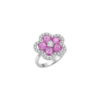 Bague Veron Roques Flora en or blanc, saphirs roses et diamants